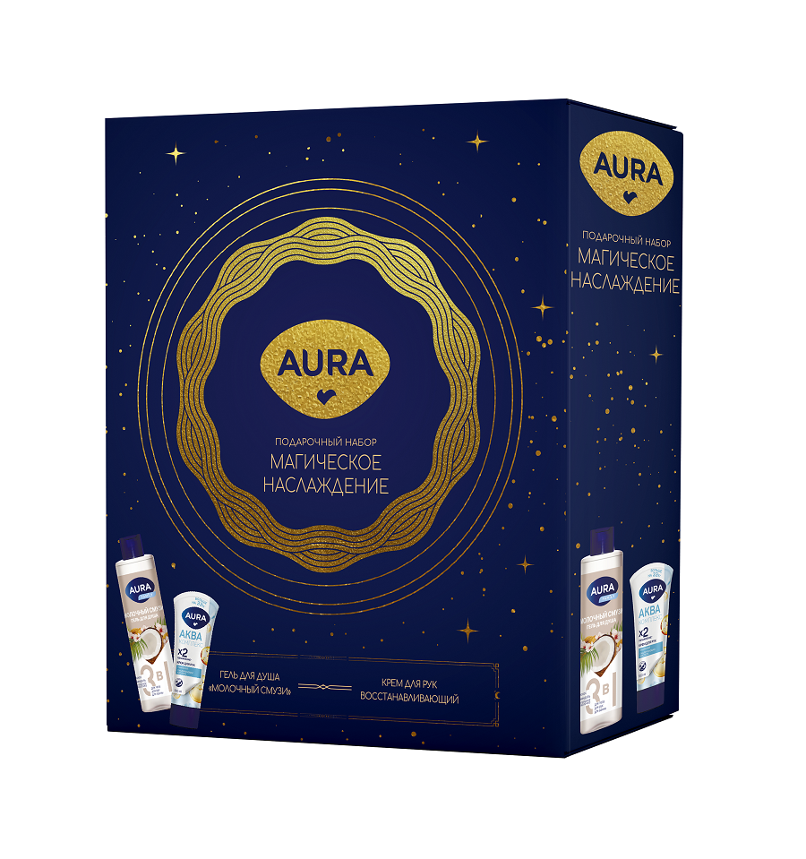 Подарочный набор aura магическое наслаждение гель для душа молочный смузи 250 мл крем для рук аква комплекс х2 увлажнение 75 мл