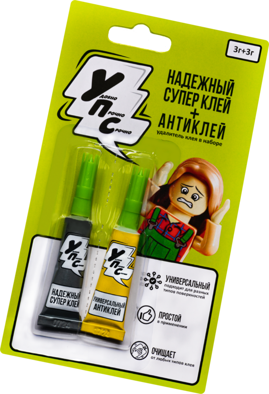 Упс супер клей антиклей на блистере в шоубоксе 12 шт 3 г+3 г