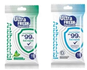 Ultra Fresh Premium влажные салфетки 15 шт с витаминами и экстрактами с подорожником с пантенолом