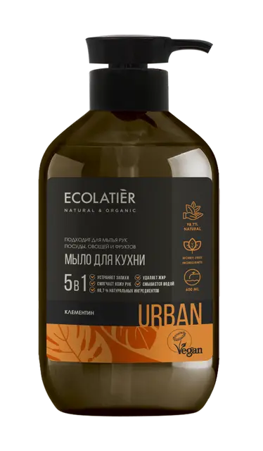 Ecolatier Жидкое мыло для рук КЛЕМЕНТИН кухонное, 600 мл