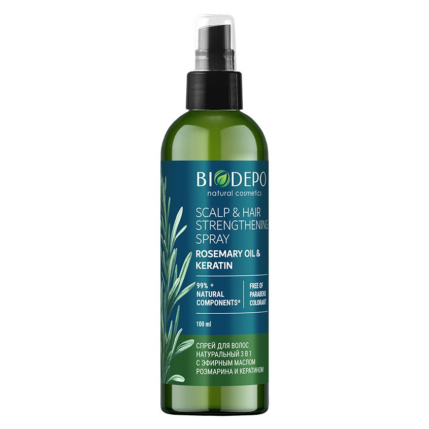 Biodepo спрей для волос натуральный 3 в 1 с эфирным маслом розмарина и кератином 100 мл