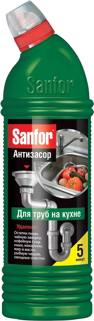 Sanfor для труб средство для очистки канализационных труб на кухне 5 минут 750 мл