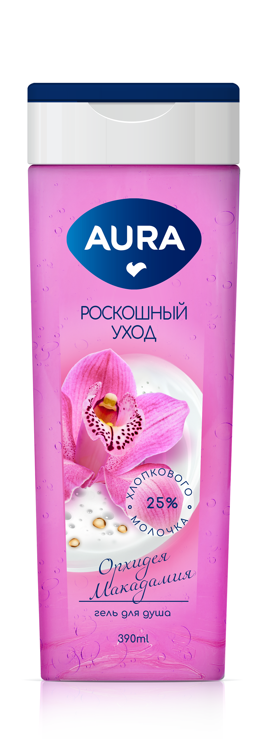 Aura гель для душа орхидея и макадамия флакон флиптоп 390 мл