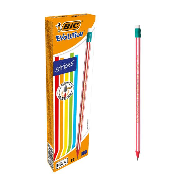 BIC карандаш эволюшн страйпс чернографитовый с ластиком кор 12 шт