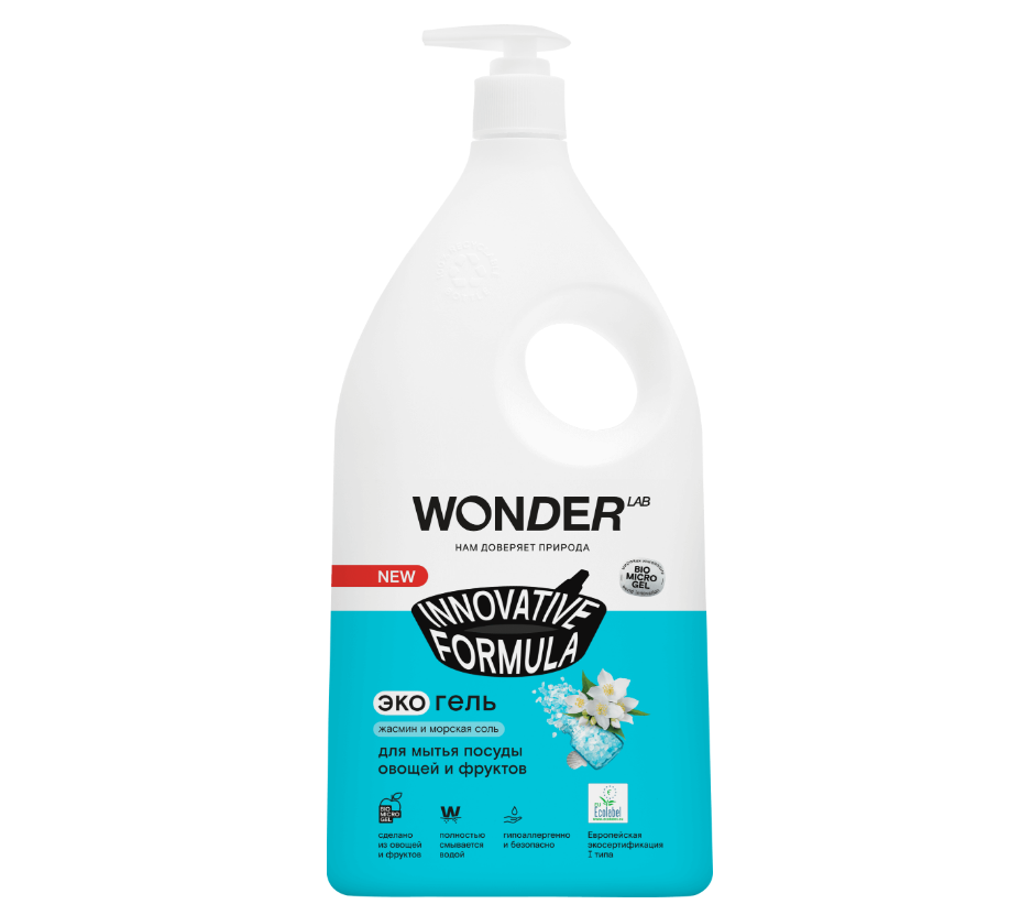 Wonder Lab экогель для мытья посуды жасмин и морская соль 1 л