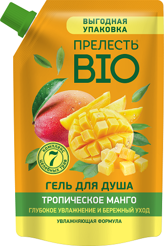 Прелесть био гель для душа тропическое манго дой пак 1 л
