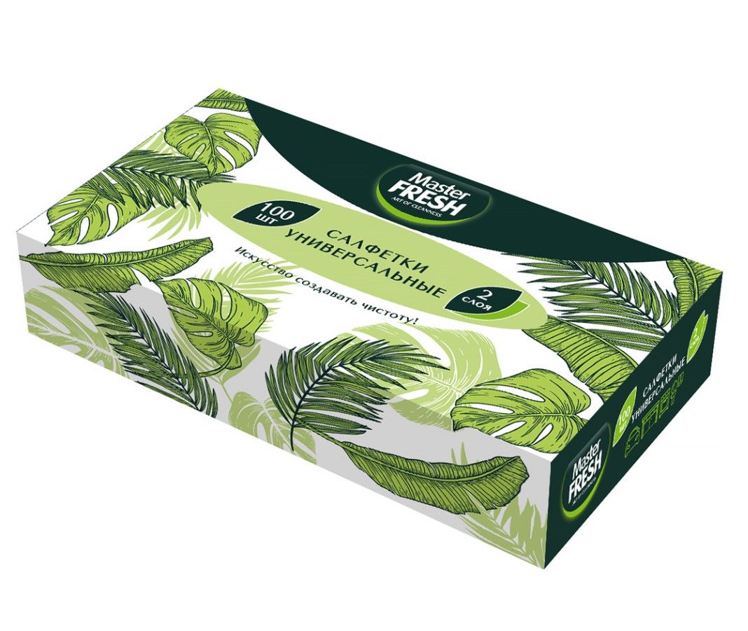 Master FRESH салфетки бумажные в коробочке 100 шт сложение нон стоп вытяжные