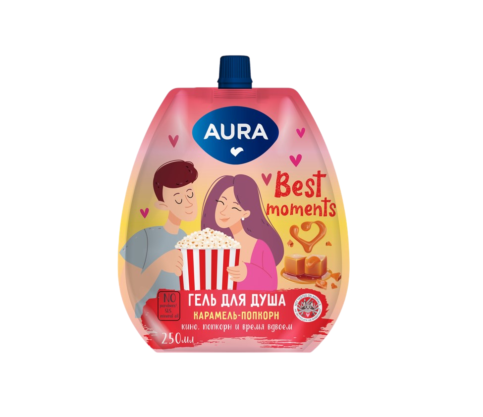 Aura гель для душа карамель попкорн дой пак 250 мл