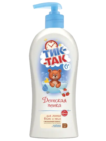 Тик-Так детская пенка для волос и тела с клубникой 350 мл