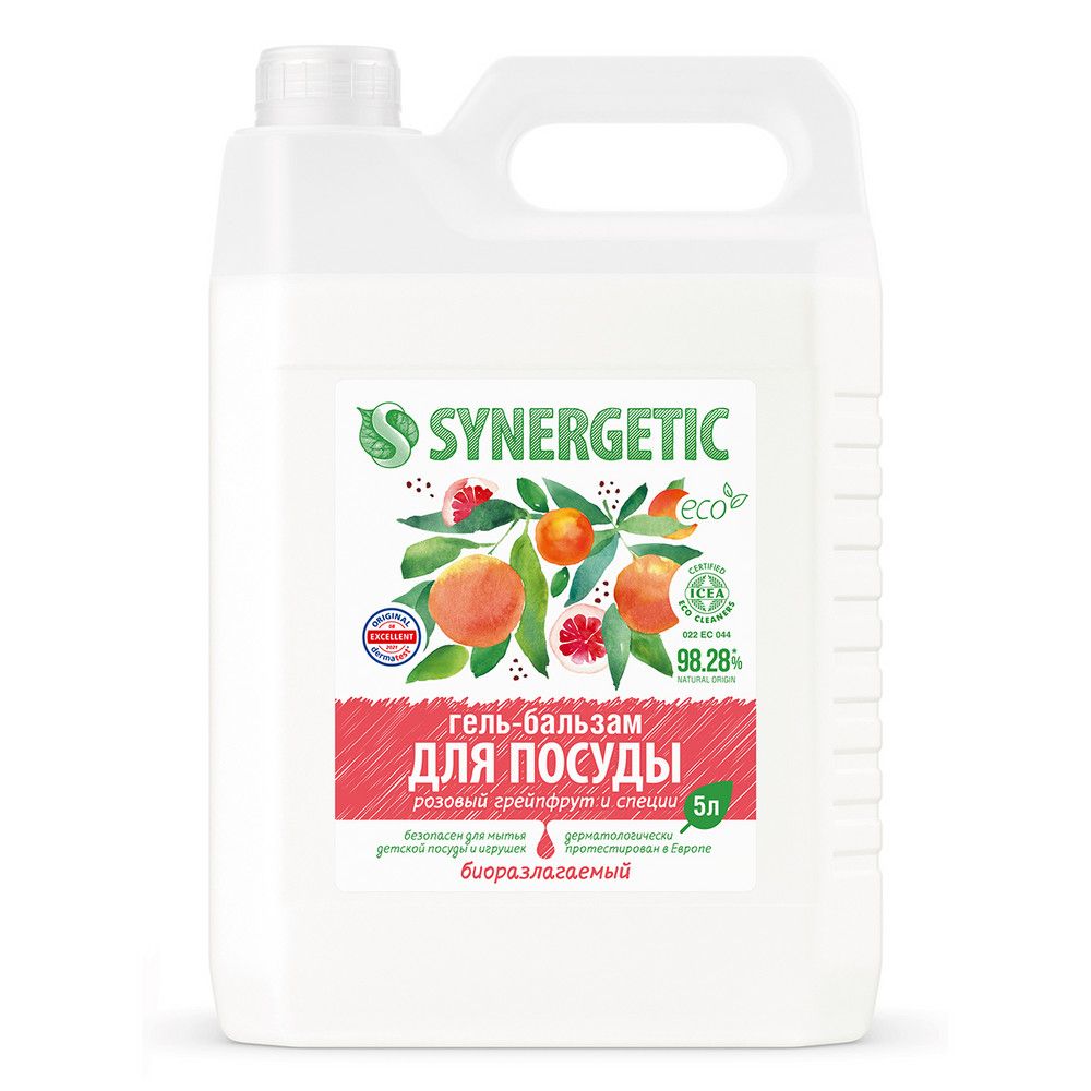 Synergetic биоразлагаемый гель бальзам для мытья посуды и детских игрушек розовый грейпфрут и специи 5 л