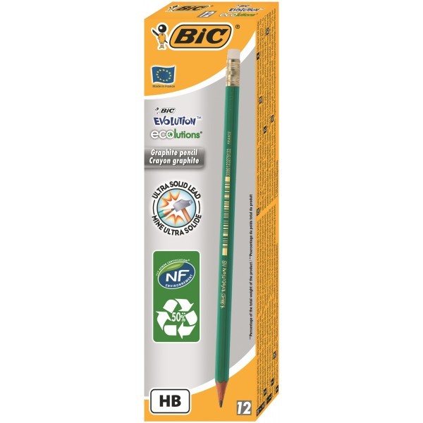 BIC Карандаш Эволюшн, пластиковый, с ластиком (кор. 12шт)