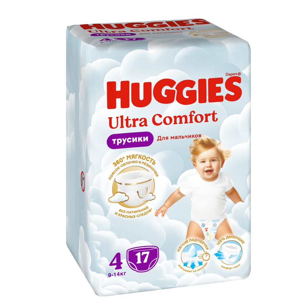 Huggies ultra comfort 4 9-14 кг трусики подгузники 17 шт для мальчиков