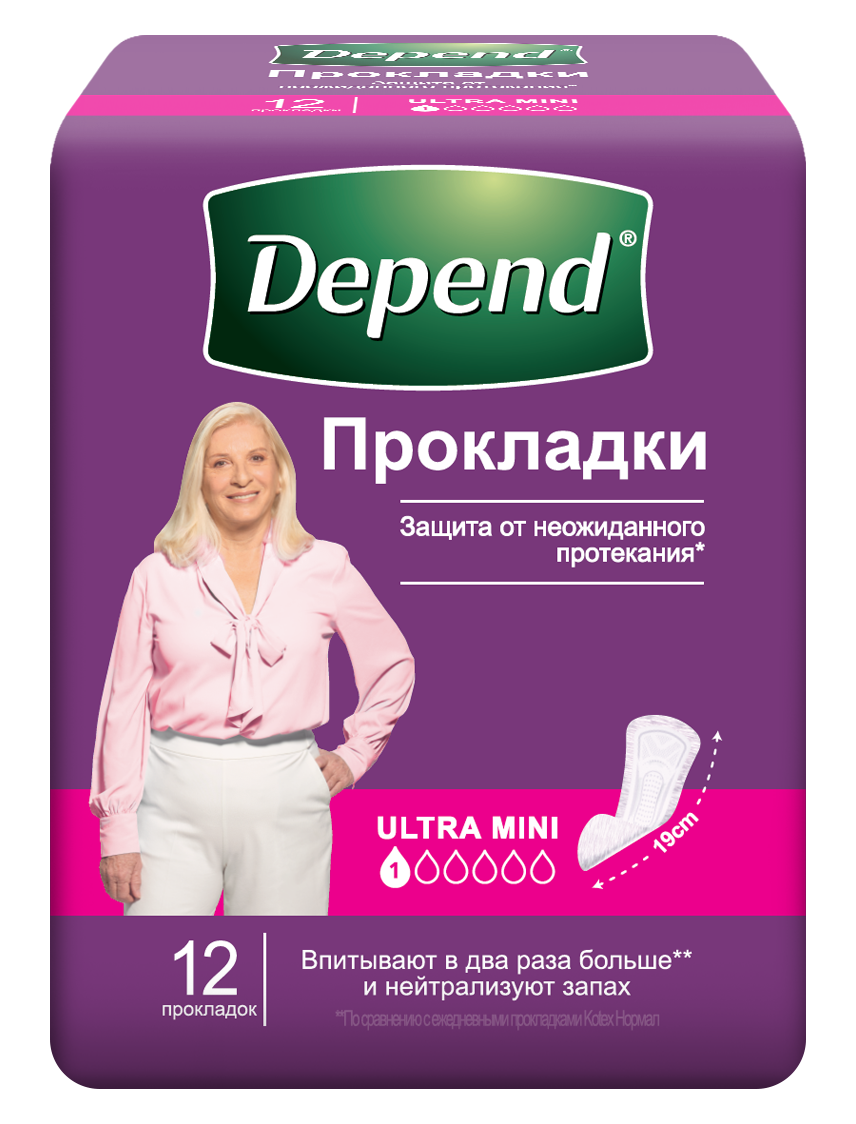 Depend прокладки урологические для женщин ultra при недержании 12 шт
