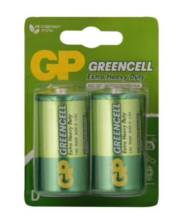 GP батарейки солевые greencell D/LR20 2 шт