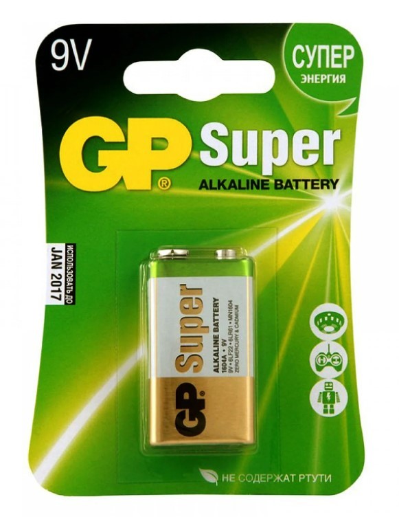 GP батарейка алкалиновая super alkaline 9V/6LR61 крона 1 шт