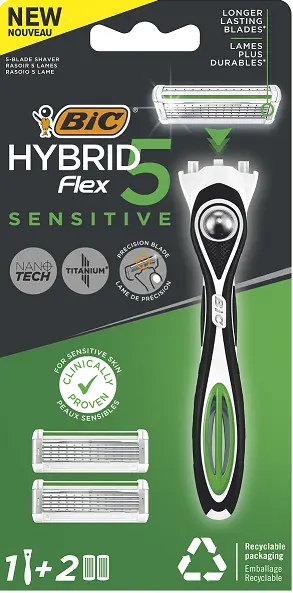 Bic hybrid 5 flex sensitive бритва мужская уп 1 ручка и 2 сменные кассеты
