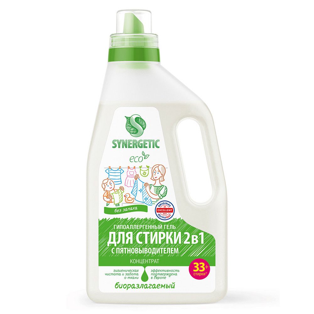 Synergetic биоразлагаемый концентрированный универсальный гипоаллергенный гель для стирки 1 л