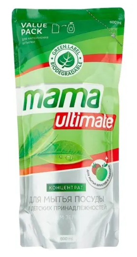 Япония мама ultimate бальзам  для мытья посуды зеленый чай 600 мл дой пак