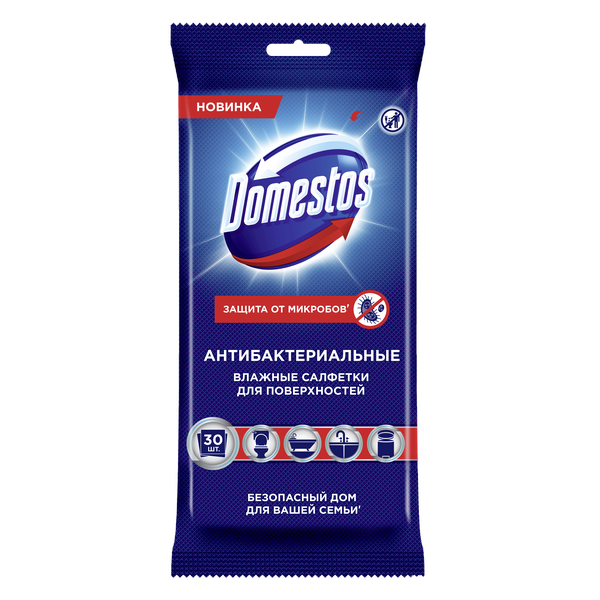 Domestos чистящее средство для уборки влажные салфетки для поверхностей антибактериальные 30 гр