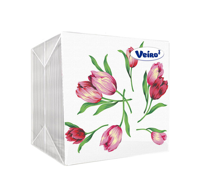 Veiro салфетки 1 слойные с рисунком розовый цветок 24*24 100 листов