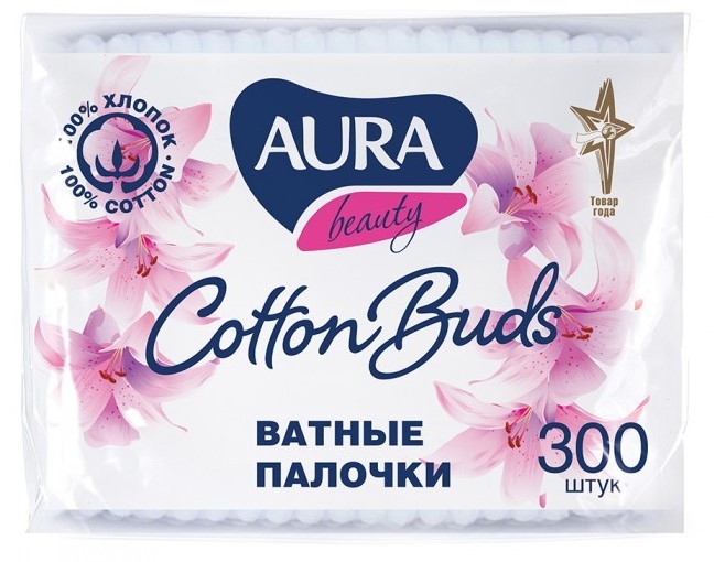 Aura ватные палочки п э пакет 300шт