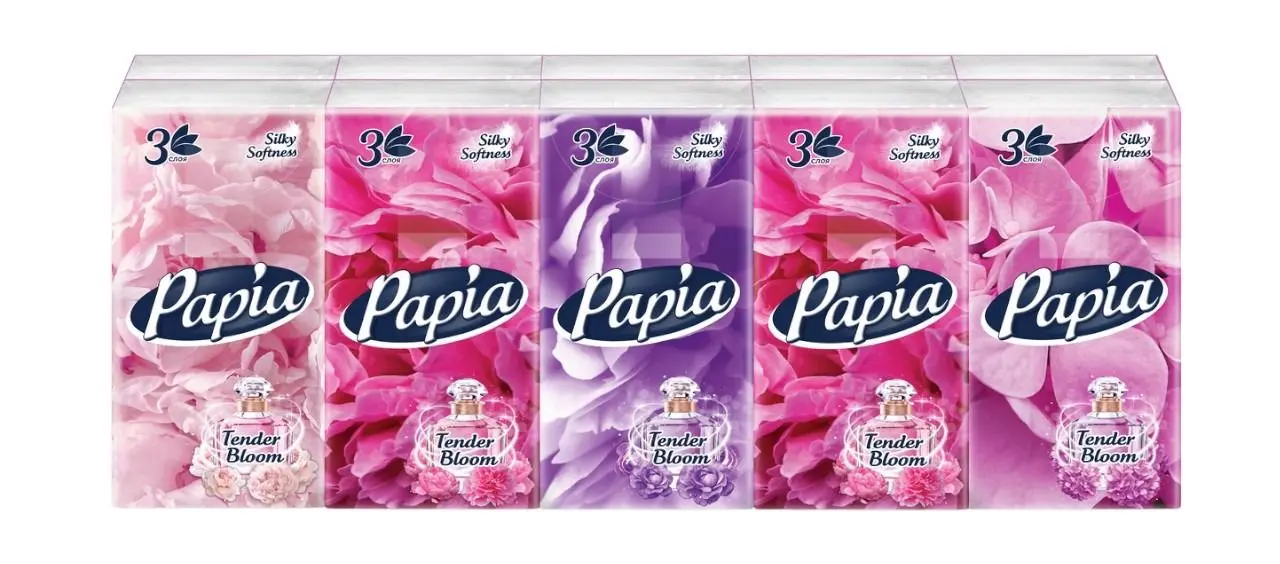 Papia носовые платочки ароматизированные 3-х слойные 10уп по 10 платочков 1 шт=1уп, 1спайка=10 шт