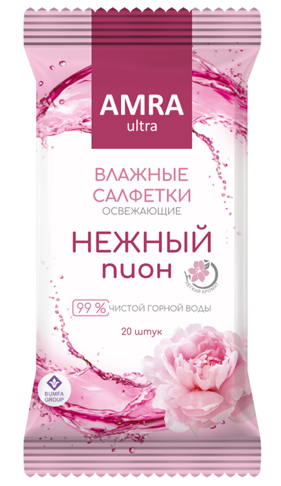 Amra салфетки влажные освежающие пион 20 шт