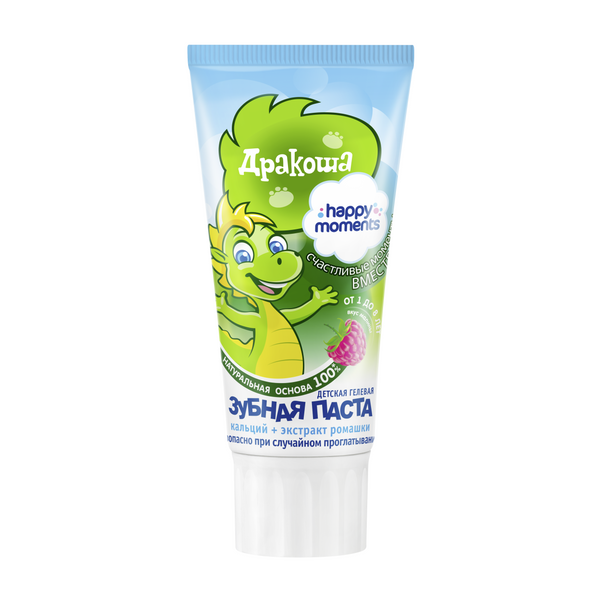 Happy Moments Дракоша детская гелевая зубная паста с хорошим малином 60 мл