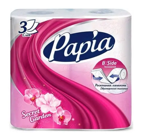 Papia туалетная бумага Таинственный сад белая трёхслойная 4шт