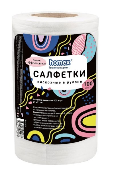 Homex салфетки спанлейс из вискозы в рулоне 100 листов 70% вискозы очень эффективные