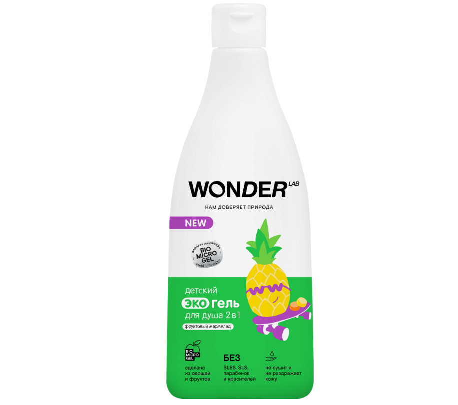 Wonder Lab детский экогель для душа 2 в1 фруктовый мармелад 0.55 л