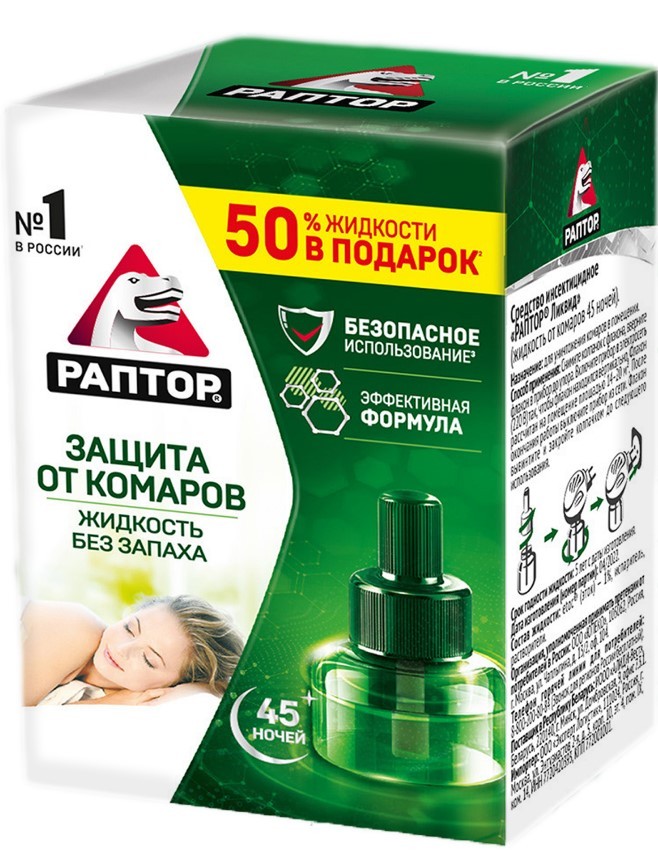 РАПТОР жидкость от комаров регулярная 1% эток 45 ночей 24