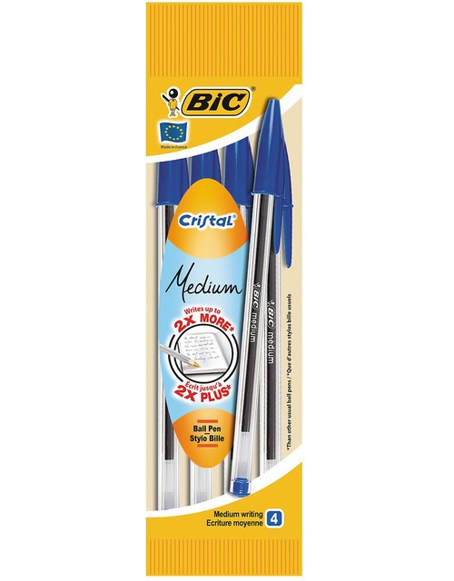 BIC Ручка Кристал, средняя линия, син, (пак. 4шт)