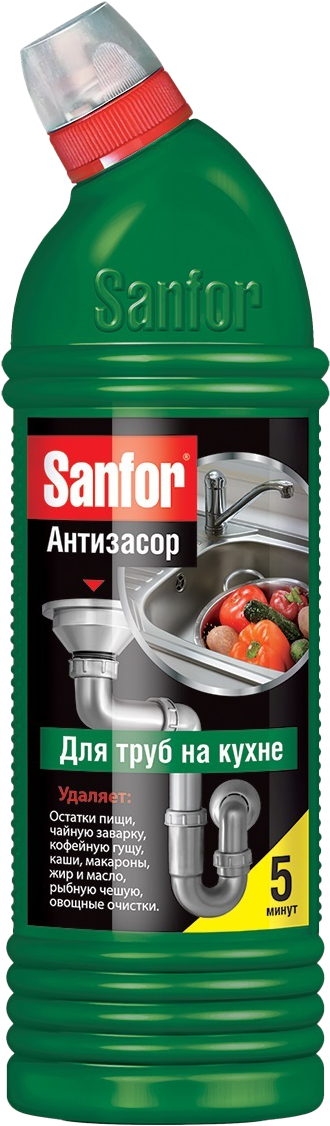 Sanfor для труб средство для очистки канализационных труб на кухне 5 минут 750 мл