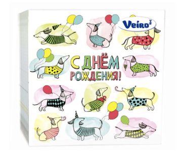 Вейро салфетки 3 слойные с рисунком с днём рождения таксы 33*33  20 листов