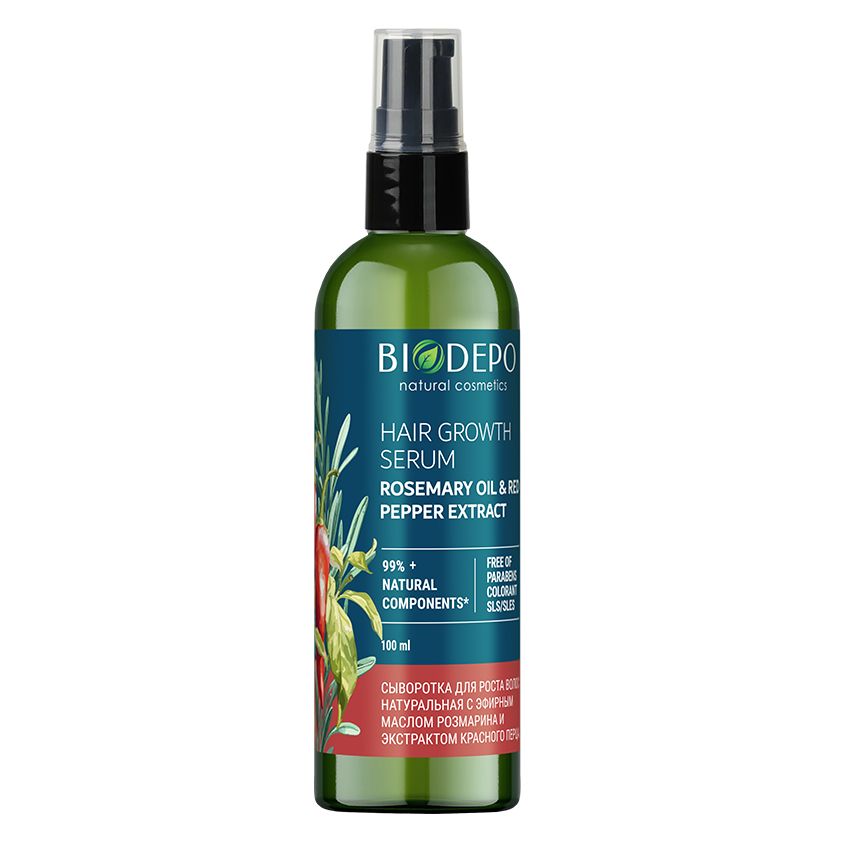 Biodepo сыворотка для роста волос натуральная с эфирным маслом розмарина и экстрактом красного перца 100 мл