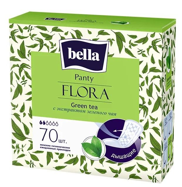Bella прокладки ежедневные panty flora green tea 70 шт уп с экстрактом зеленого чая