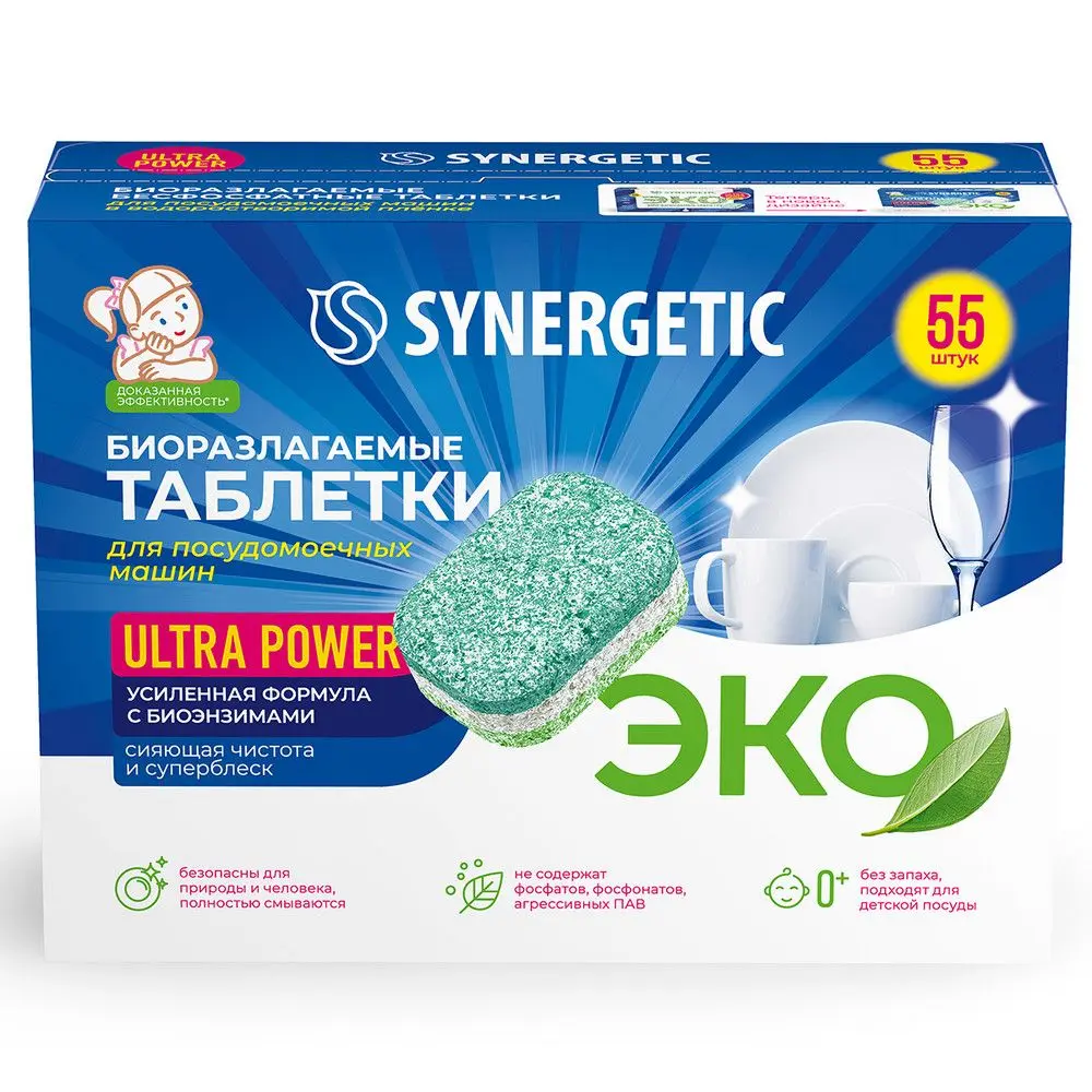Synergetic ultra таблетки для посудомоечных машин 55 шт