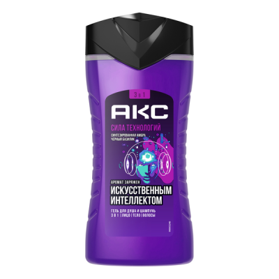 Акс гель для душа и умывания лица шампунь для волос мужской парфюмированный 3 в 1 сила технологий 250 мл 