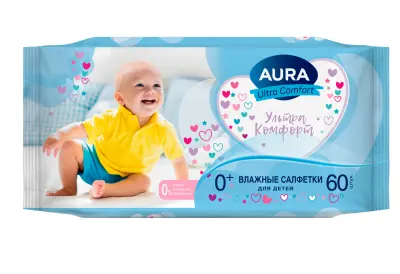 Aura ultra comfort влажные салфетки для детей 60 шт 