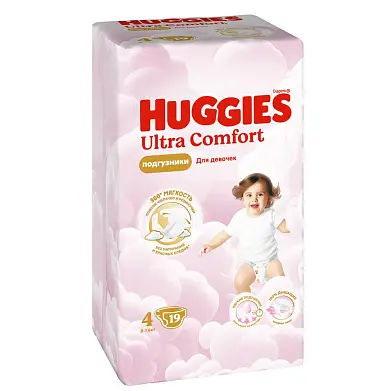 Huggies ultra comfort 4 8-14 кг подгузники 19 шт для девочек