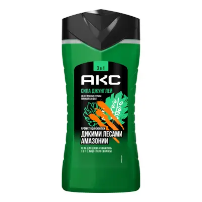Акс гель для душа и умывания лица шампунь для волос мужской парфюмированный 3 в1 сила джунглей 250 мл 