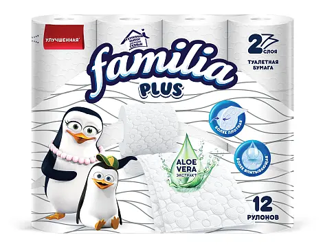 Familia Plus туалетная бумага белая двухслойная 12 шт