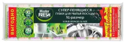 Master FRESH губки для мытья посуды xl поролон микс яркие цвета 10 шт 