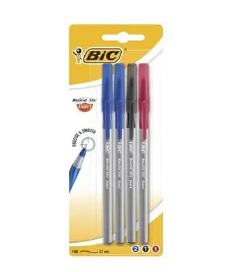 Bic ручка раунд стик экзакт тонкая линия разноцвет пак 4 шт