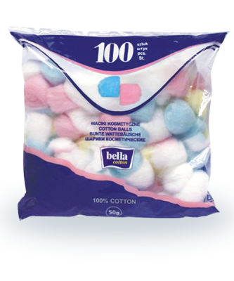 BELLA Шарики ватные BELLA COTTON цветные 100шт 