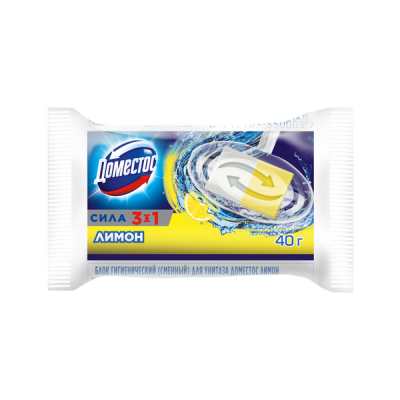 Доместос лимон 3 в1 сменный блок для унитаза антиналет и гигиена 40 гр 