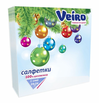 Veiro салфетки 3 слойные с рисунком ветка с шарами 33*33 20 листов 