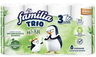 Familia Trio Natural туалетная бумага трёхслойная Familia 8шт 