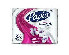 Papia туалетная бумага белая с ароматом bali flower и рисунком трёхслойная 12 шт